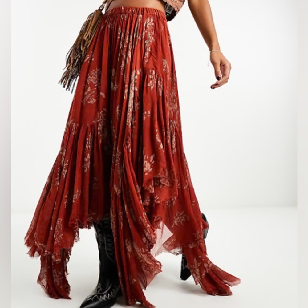 Free People Terracotta Floral Maxi Skirt